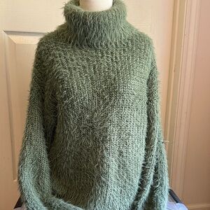 Sage Green Fuzzy Turtleneck Sweater